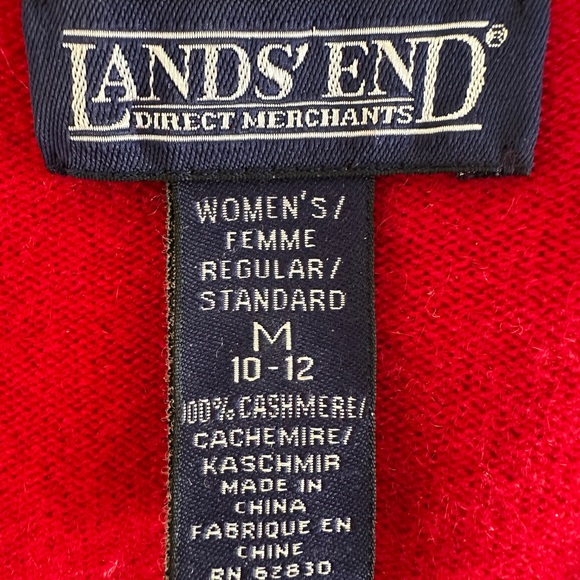 Lands End Sweater 100% Cashmere Vibrant Red Short Sleeve Womens M Preppy Classic - Picture 2 of 8